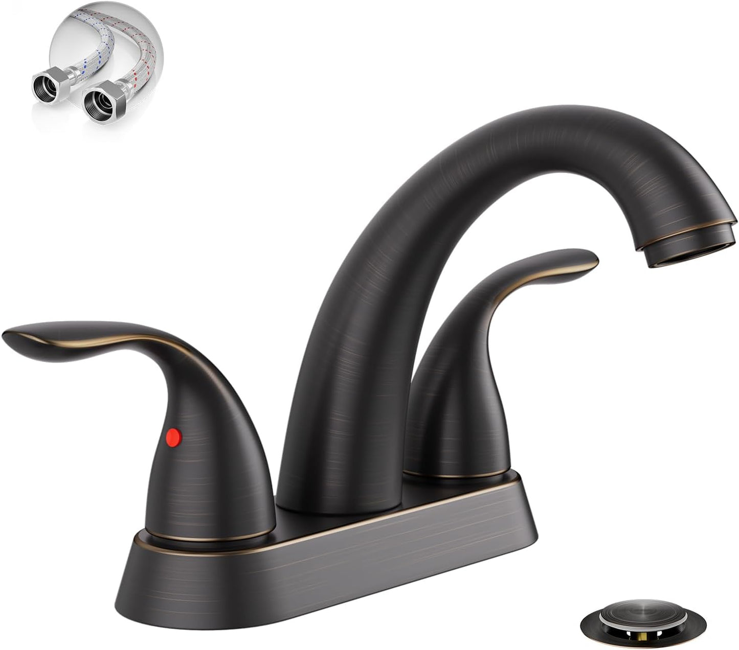 Matte Black Centerset Bathroom Sink Faucet with Copper Pop-Up Drain & Water Supply Lines - 2 or 3 Hole Installation, Lead-Free Design