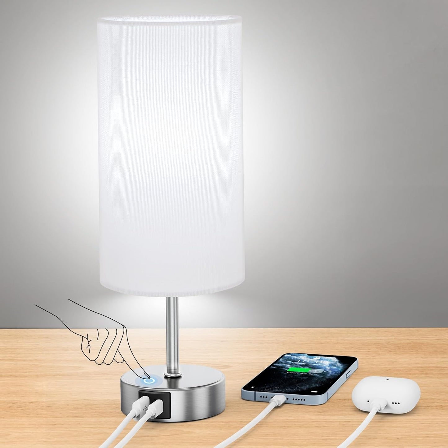 12.8" Touch Control Table Lamp - 3-Way Dimmable Nightstand Lamp with 2 USB Ports & 5000K LED Bulb (2 Pack) - Perfect for Modern Living Rooms!