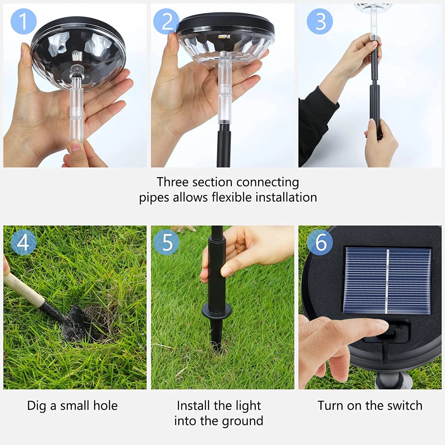 6-Pack Outdoor Solar Pathway Lights - Dual Mode Waterproof LED for Walkway, Yard, Garden, and Patio in White & Multi-Color