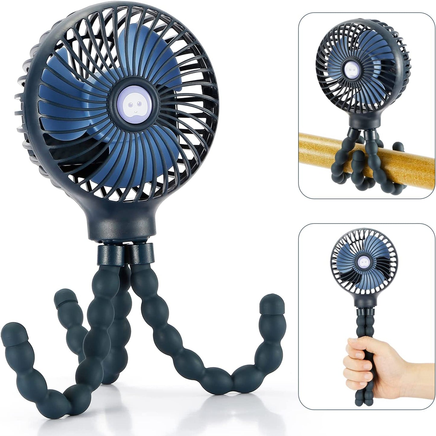 Mini Handheld Portable Fan - Versatile USB/Battery-Powered Stroller, Car Seat, and Desk Fan with Flexible Tripod for Camping and Travel (Black)