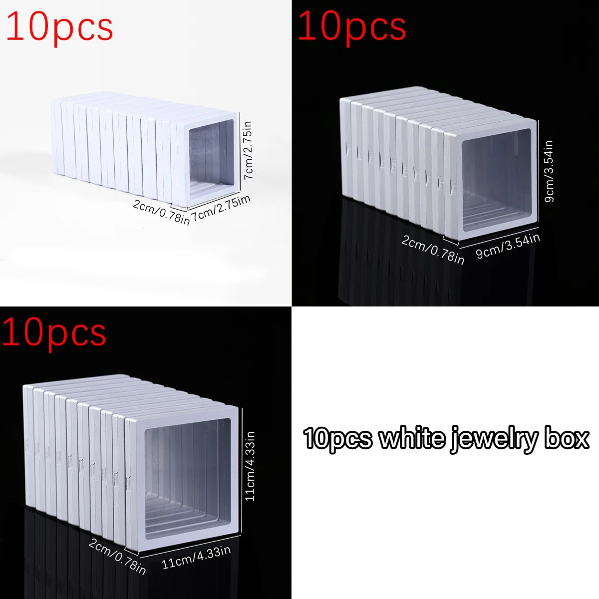 Jewelry & Collectible Display Boxes with Transparent PE Film – Floating Storage Case for Rings, Earrings, Toys, Anime Figures (Black/White)(10Pcs)