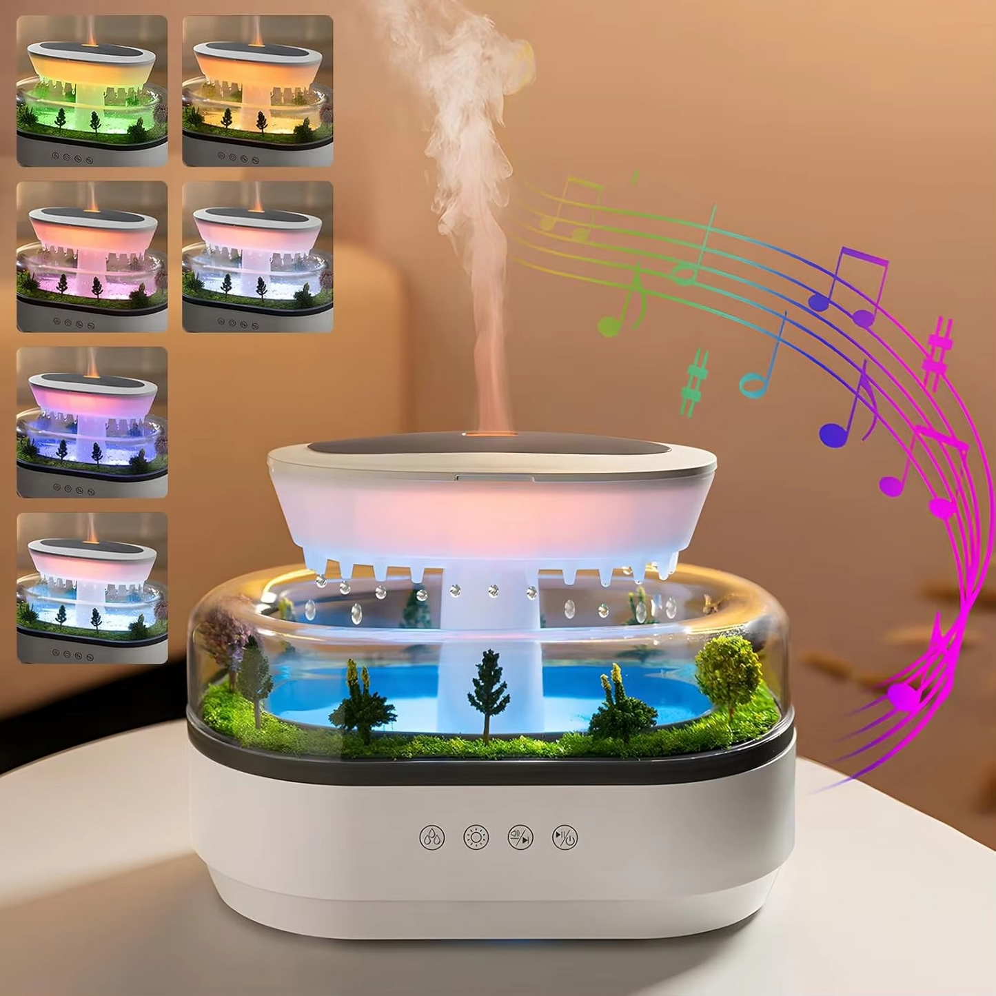 Raindrop Aromatherapy Diffuser — Microlandscape Ultrasonic Humidifier with Ambient Light & White Noise