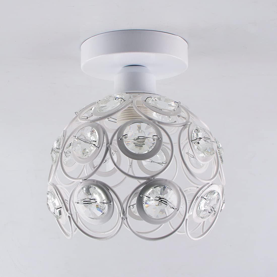 Elegant Mini Crystal Chandelier - Modern Semi Flush Mount Ceiling Light for Bedroom, Kitchen, and Living Room - E26 Socket, White Finish
