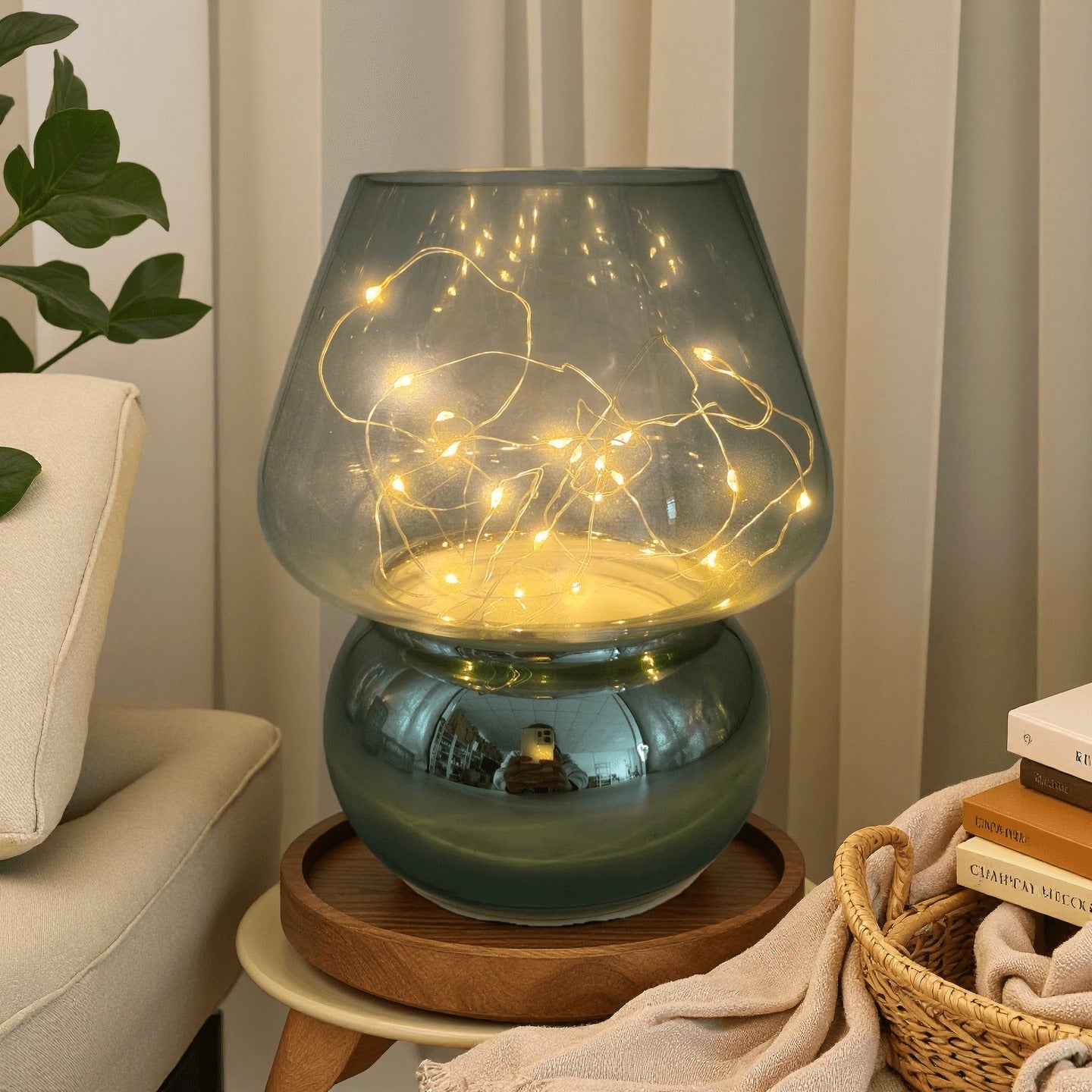 Sylva Glass Mushroom Cordless Lamp — Rechargeable Accent Light