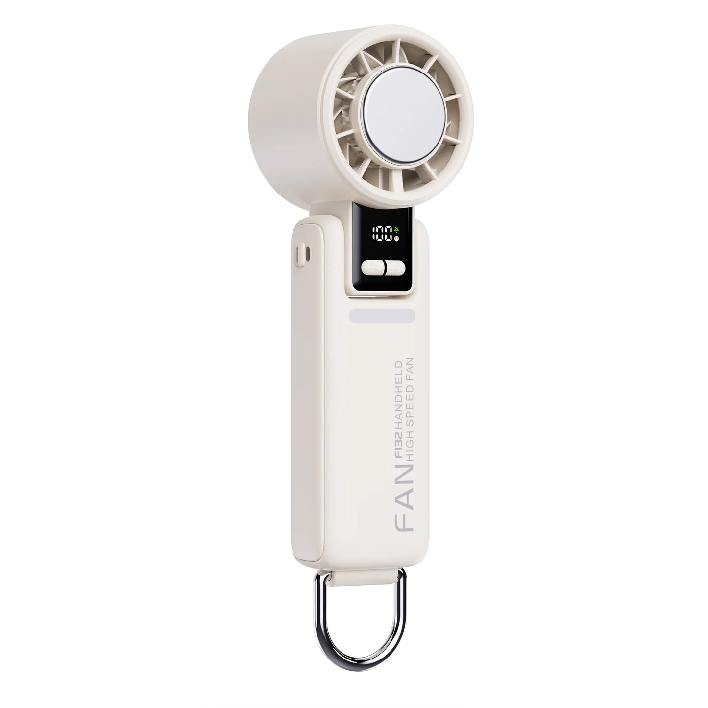 Portable Handheld Turbo Fan (Set of 2) - Foldable USB-C Rechargeable Mini Fan with Digital Display, Hook & Neck-Wearable Design