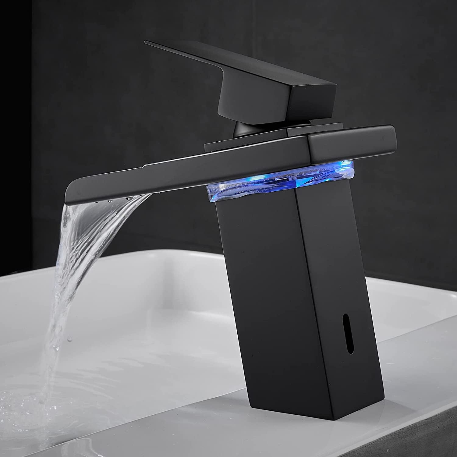 Multicolor LED Waterfall Faucet for Bathroom Sink - Stylish Hot & Cold Mixer Tap in Black