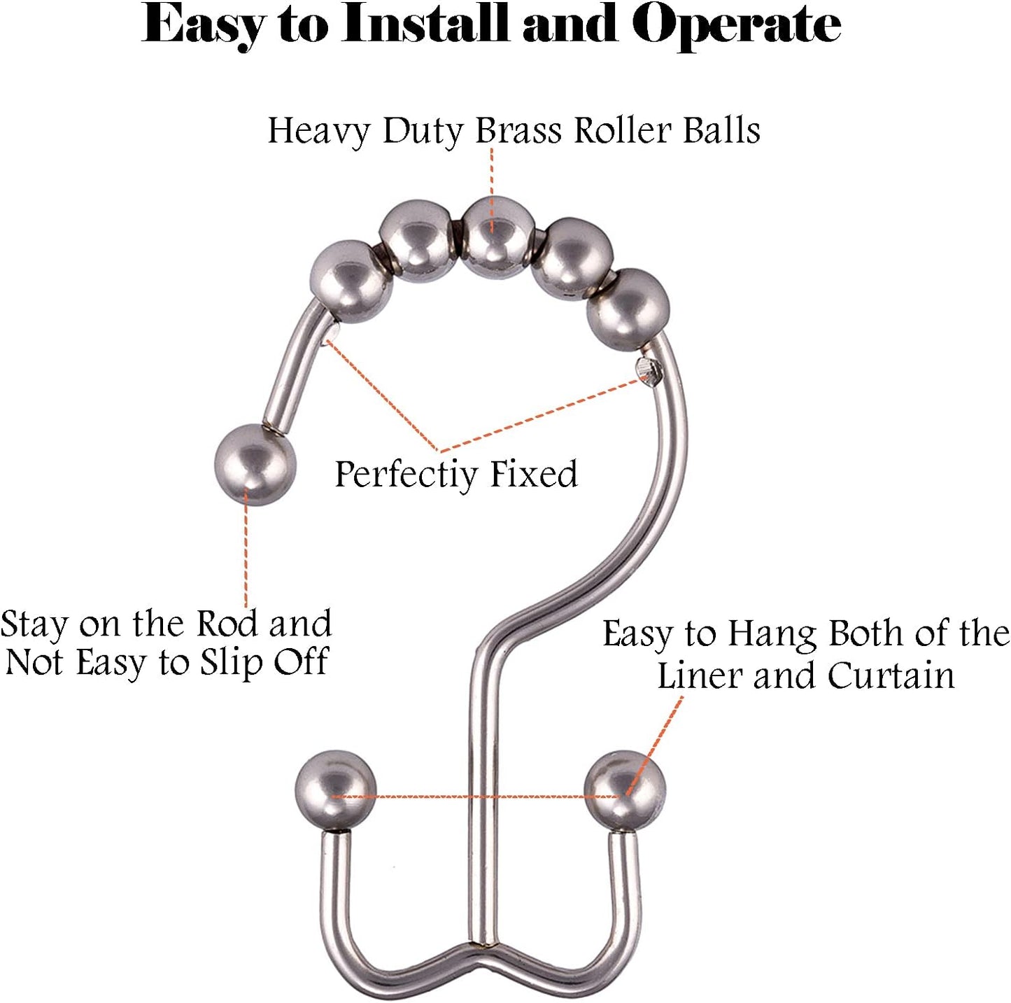 Rust-Resistant Metal Double Glide Shower Curtain Hooks - Modern Nickel Design for Stylish Bathrooms