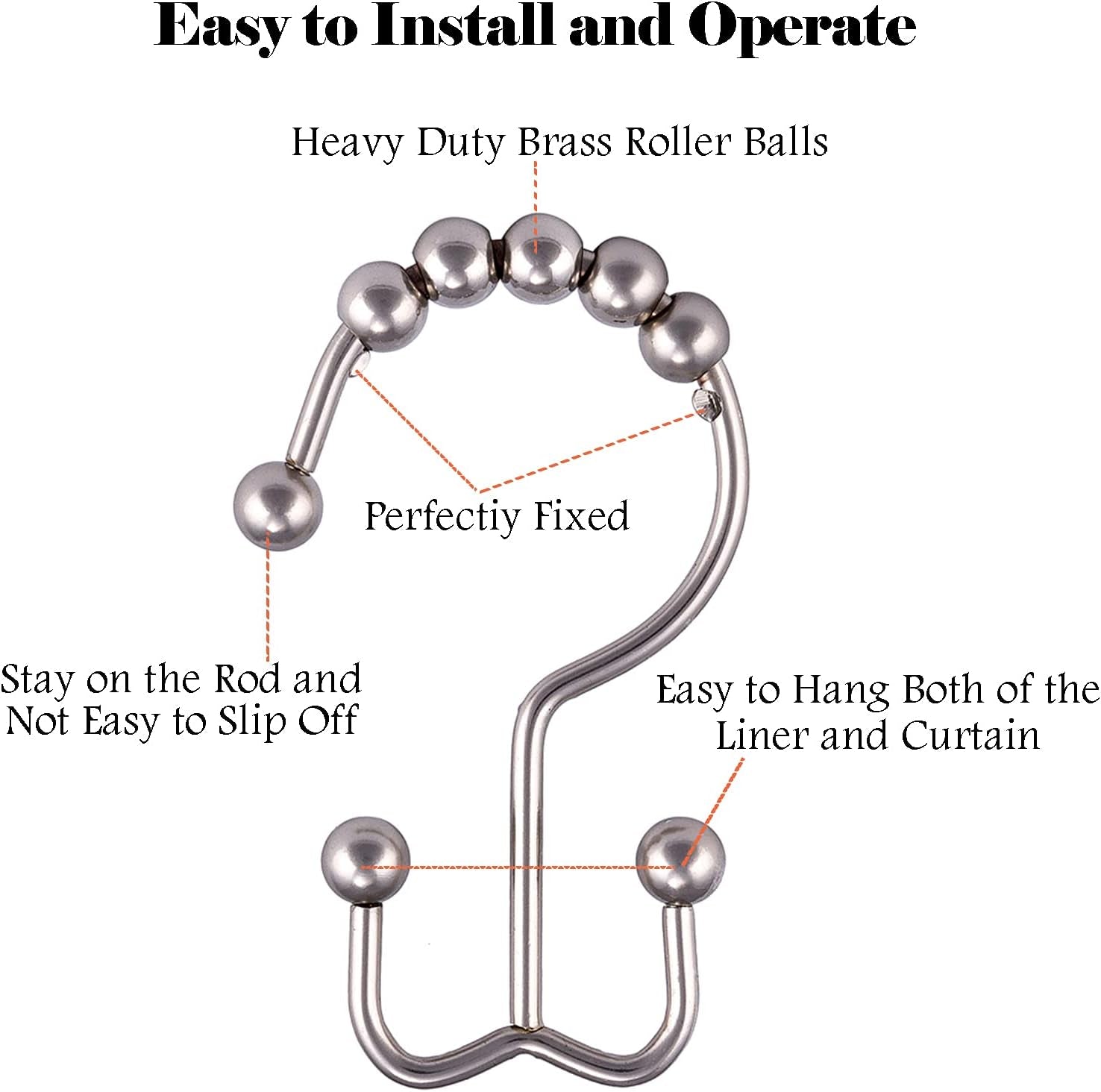 Rust-Resistant Metal Double Glide Shower Curtain Hooks - Modern Nickel Design for Stylish Bathrooms