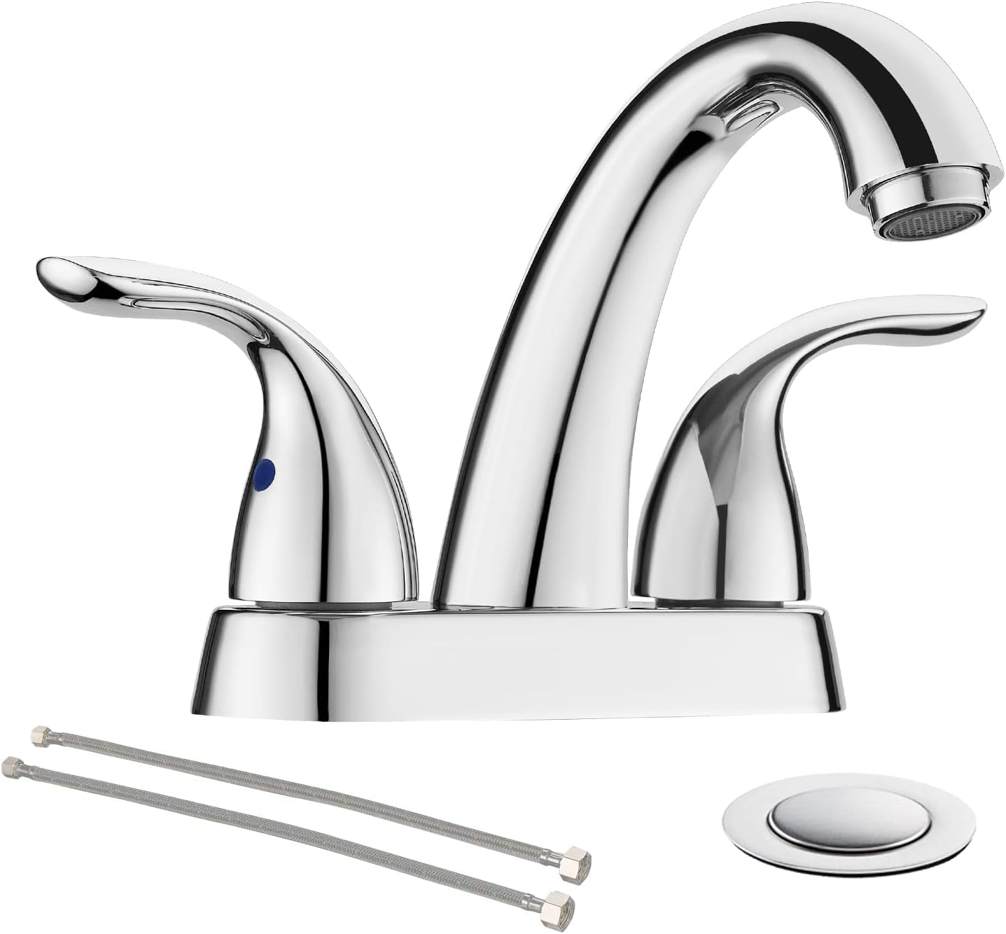 Matte Black Centerset Bathroom Sink Faucet with Copper Pop-Up Drain & Water Supply Lines - 2 or 3 Hole Installation, Lead-Free Design