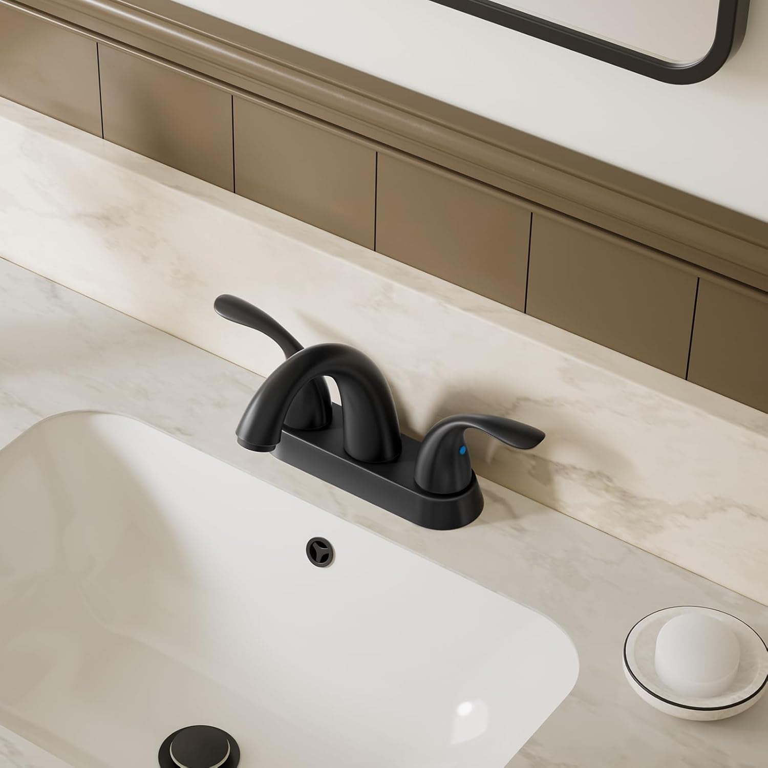 Matte Black Centerset Bathroom Sink Faucet with Copper Pop-Up Drain & Water Supply Lines - 2 or 3 Hole Installation, Lead-Free Design