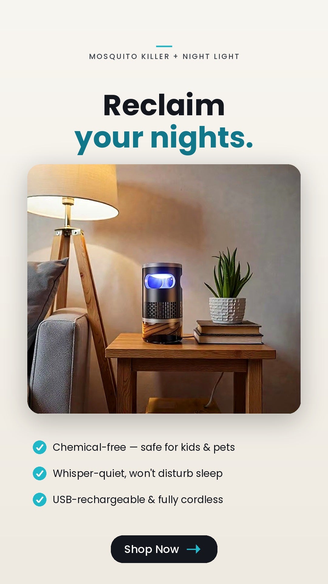 Smart Mosquito Killer Night Light – USB Rechargeable Portable LED Lamp for Bedroom, Patio & Outdoor (Set of 2)