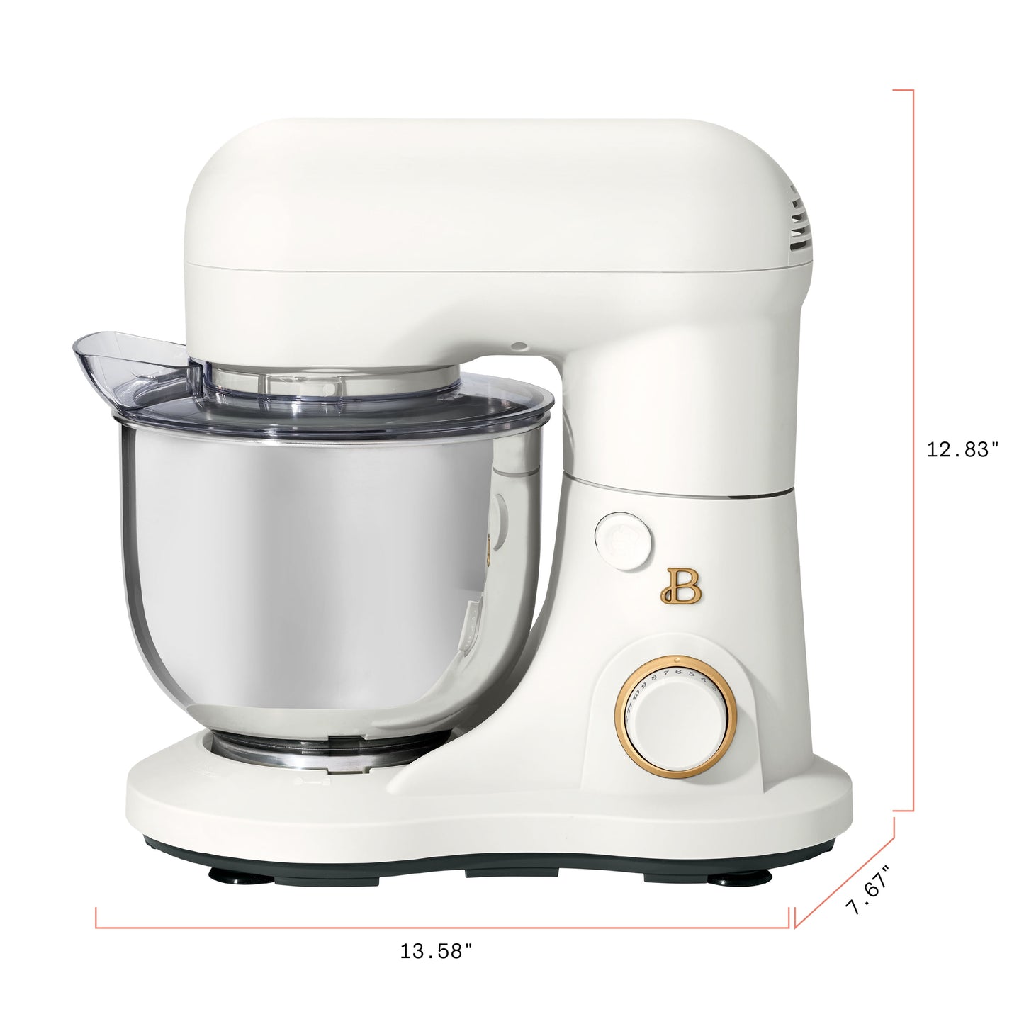 Elegant 3.5 Qt Stand Mixer in White with Essential Attachments: Flat Beater, Dough Hook, and Balloon Whisk