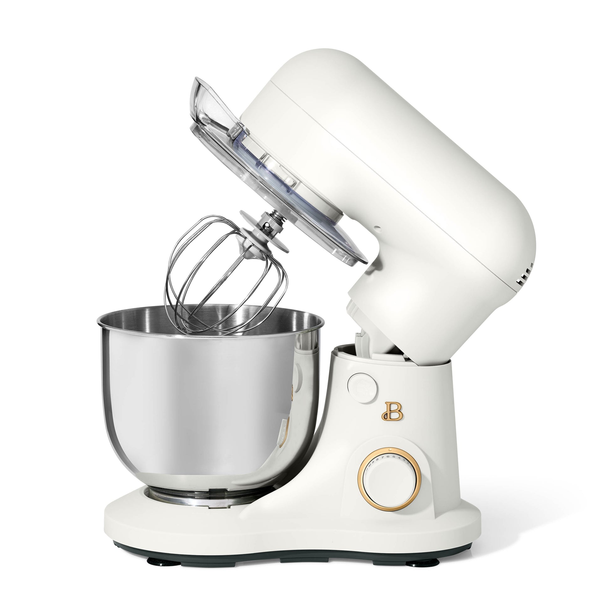 Elegant 3.5 Qt Stand Mixer in White with Essential Attachments: Flat Beater, Dough Hook, and Balloon Whisk