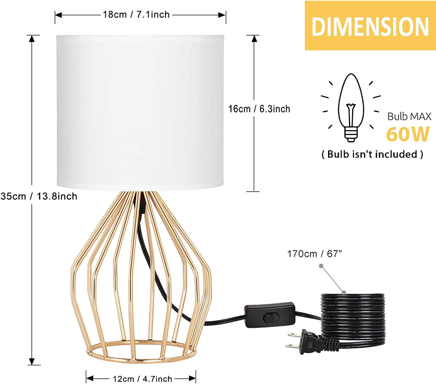 Modern Gold Table Lamp - Stylish Hollow Base with Linen Shade, Perfect Small Bedside Lamp for Bedrooms and Living Rooms
