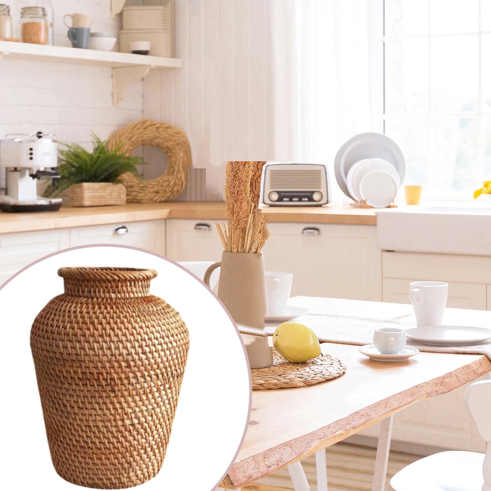 Stylish Rattan Wicker Vase - Elegant Flower Pot Holder & Plant Storage Decor