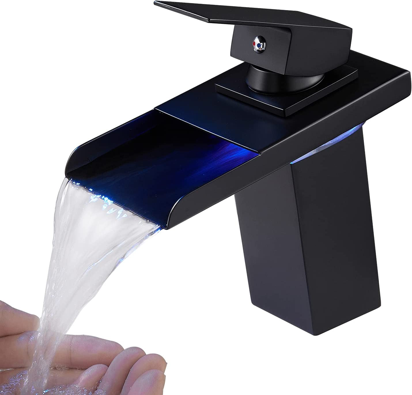 Multicolor LED Waterfall Faucet for Bathroom Sink - Stylish Hot & Cold Mixer Tap in Black