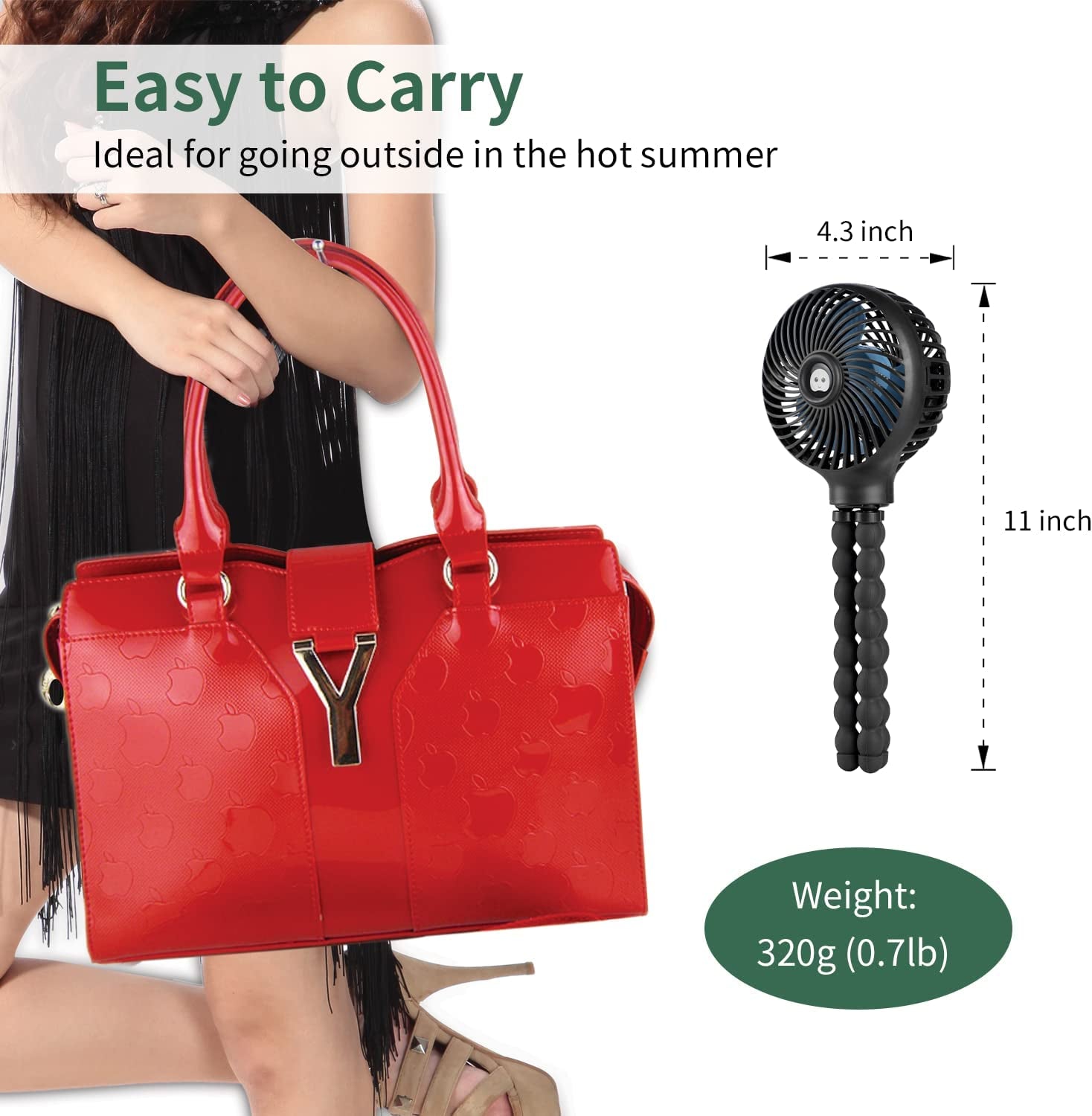 Mini Handheld Portable Fan - Versatile USB/Battery-Powered Stroller, Car Seat, and Desk Fan with Flexible Tripod for Camping and Travel (Black)