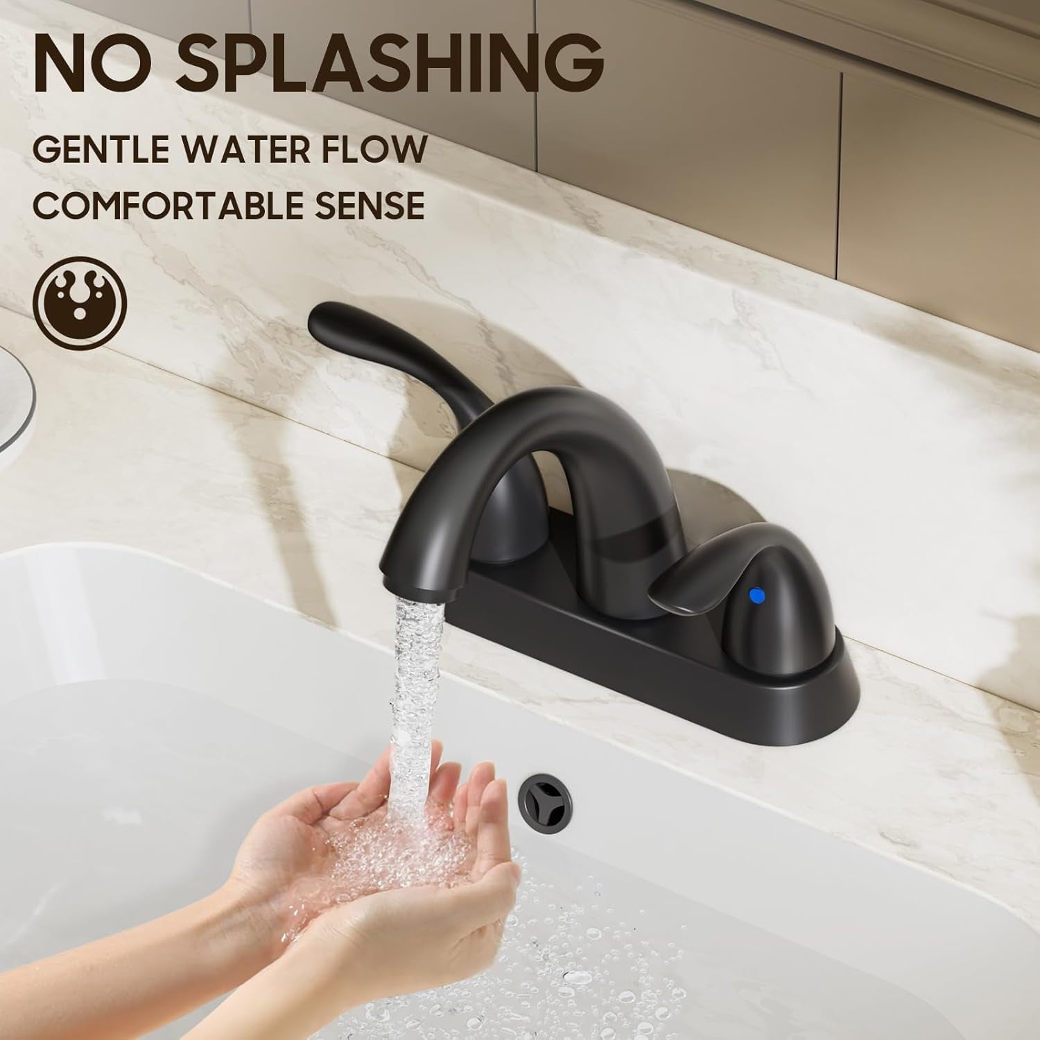 Matte Black Centerset Bathroom Sink Faucet with Copper Pop-Up Drain & Water Supply Lines - 2 or 3 Hole Installation, Lead-Free Design