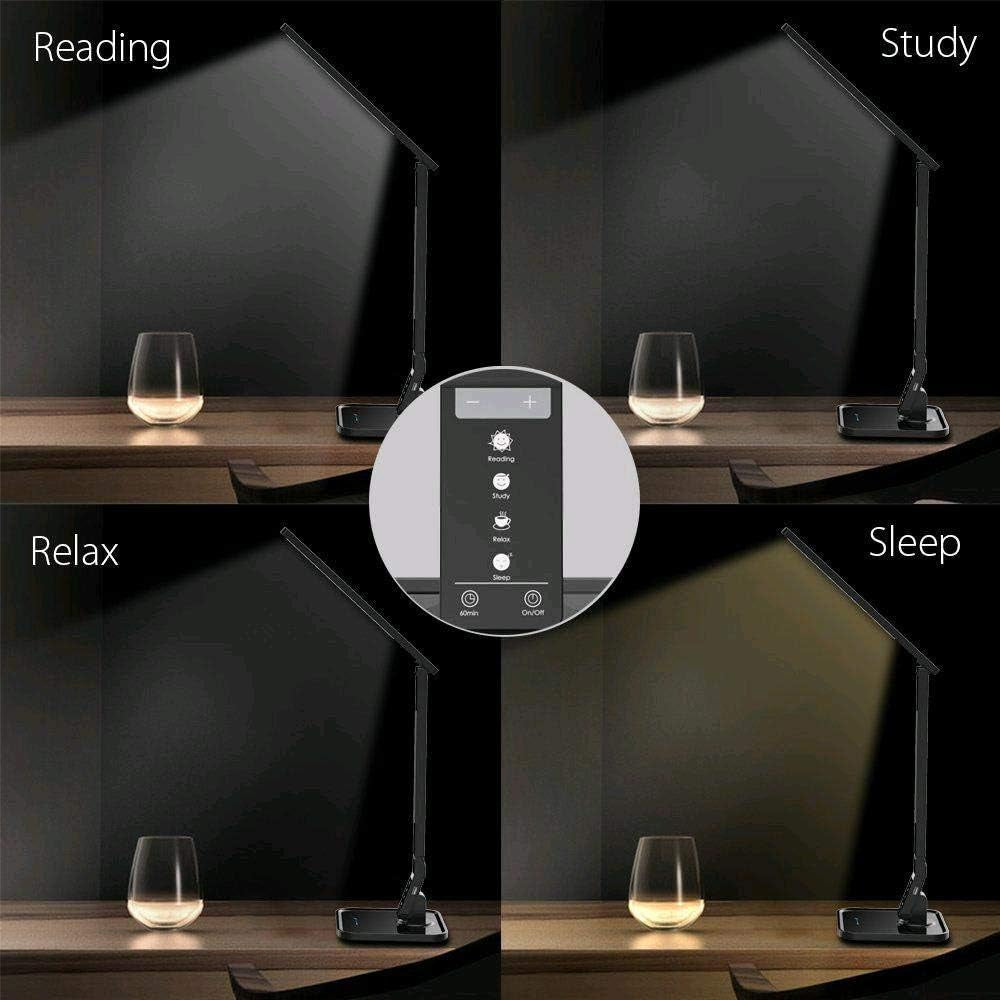 27 LED Eye-Caring Desk Lamp - 5 Brightness Levels, 4 Lighting Modes, Touch Control, USB Charging, Auto Timer - Sleek Black Design