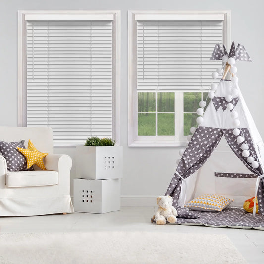 Elegant White 2" Cordless Faux Wood Blinds by  - Perfect for Stylish Privacy and Light Control