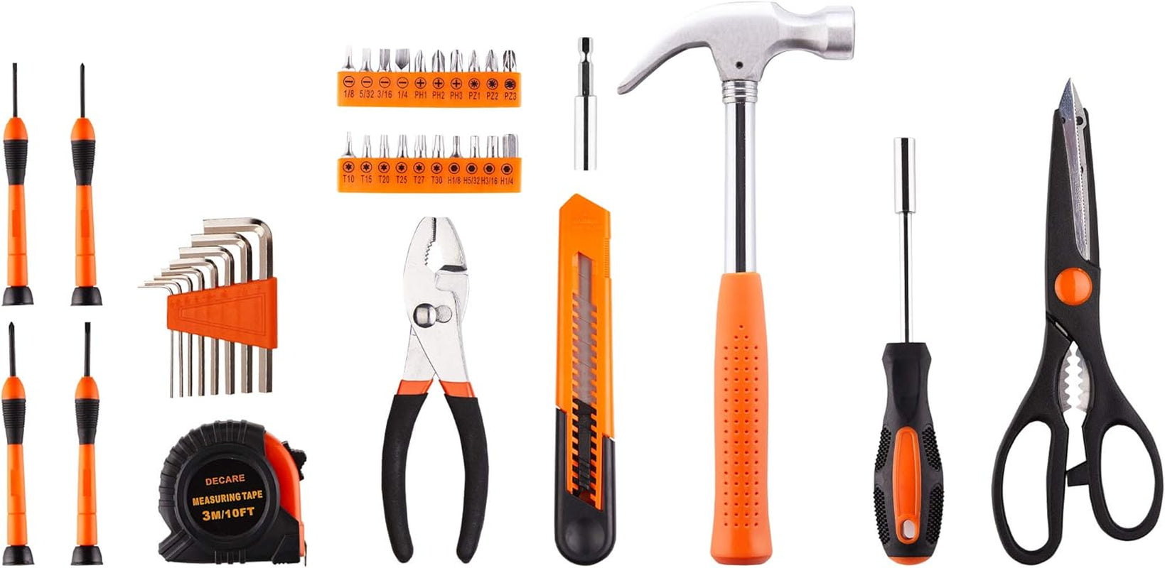 Complete 39-Piece Household Tool Kit with Portable Storage Case - Essential Repair Tools in Vibrant Orange
