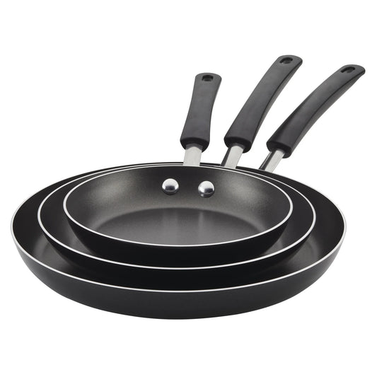 Easy Clean Nonstick Frying Pans Set - 3 Piece Skillet Collection, Dishwasher Safe, 8", 9.75", 12" - Sleek Black Finish