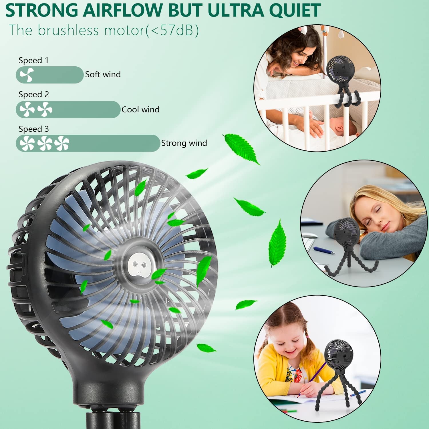 Mini Handheld Portable Fan - Versatile USB/Battery-Powered Stroller, Car Seat, and Desk Fan with Flexible Tripod for Camping and Travel (Black)