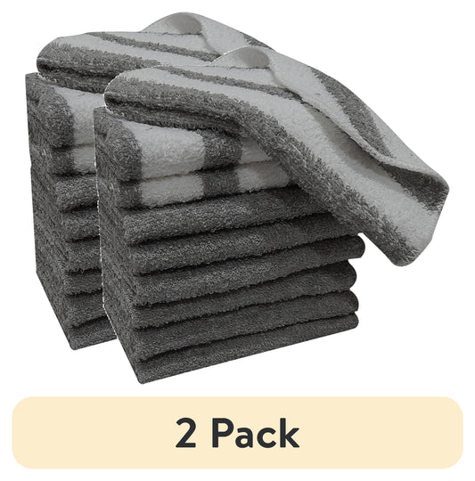 9-Piece Kitchen Dishcloth Set - Stylish Solid/Stripe Design in Grey (2 Pack)