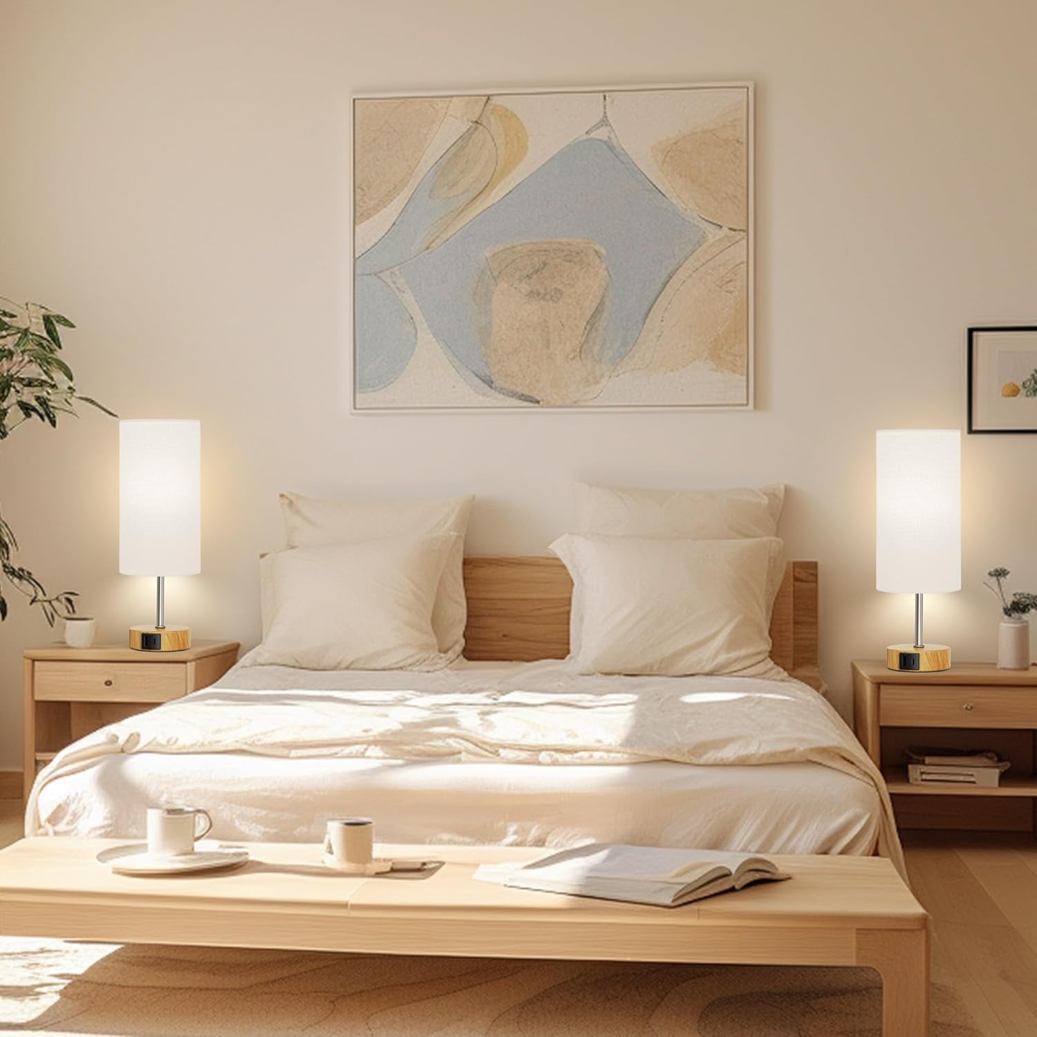 12.8" Touch Control Table Lamp - 3-Way Dimmable Nightstand Lamp with 2 USB Ports & 5000K LED Bulb (2 Pack) - Perfect for Modern Living Rooms!