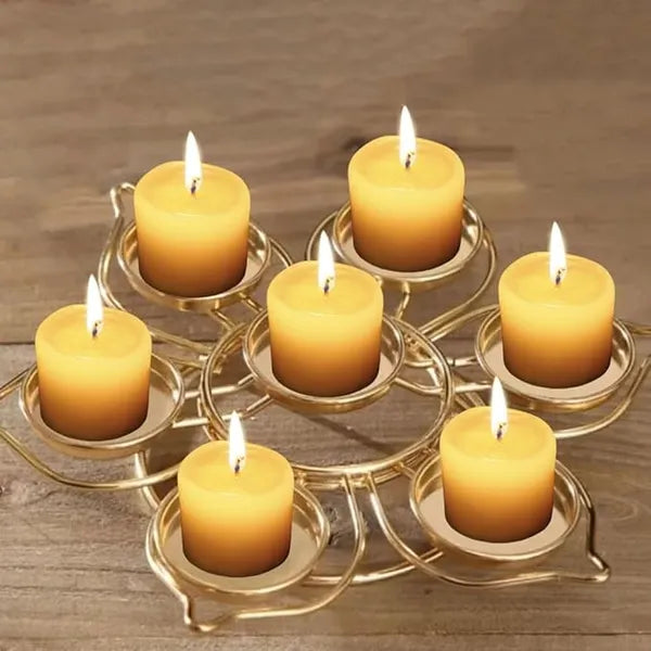 Halo Gold Pillar Candle Holder — Flower Tea-Light Centerpiece
