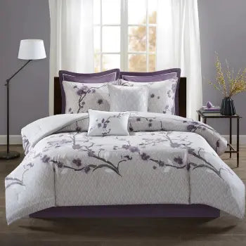 Holly 8-Piece Cotton Comforter Set — Purple/Taupe