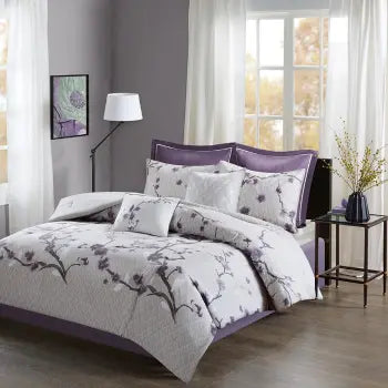 Quiet-Luxury Holly 8-Piece Comforter Set — Purple & Taupe
