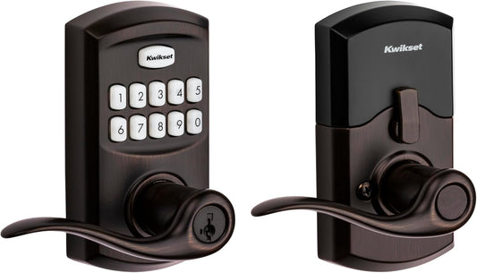 Smartcode 917 Keyless Entry Electronic Deadbolt with Tustin Lever - Venetian Bronze Finish and Smartkey Security