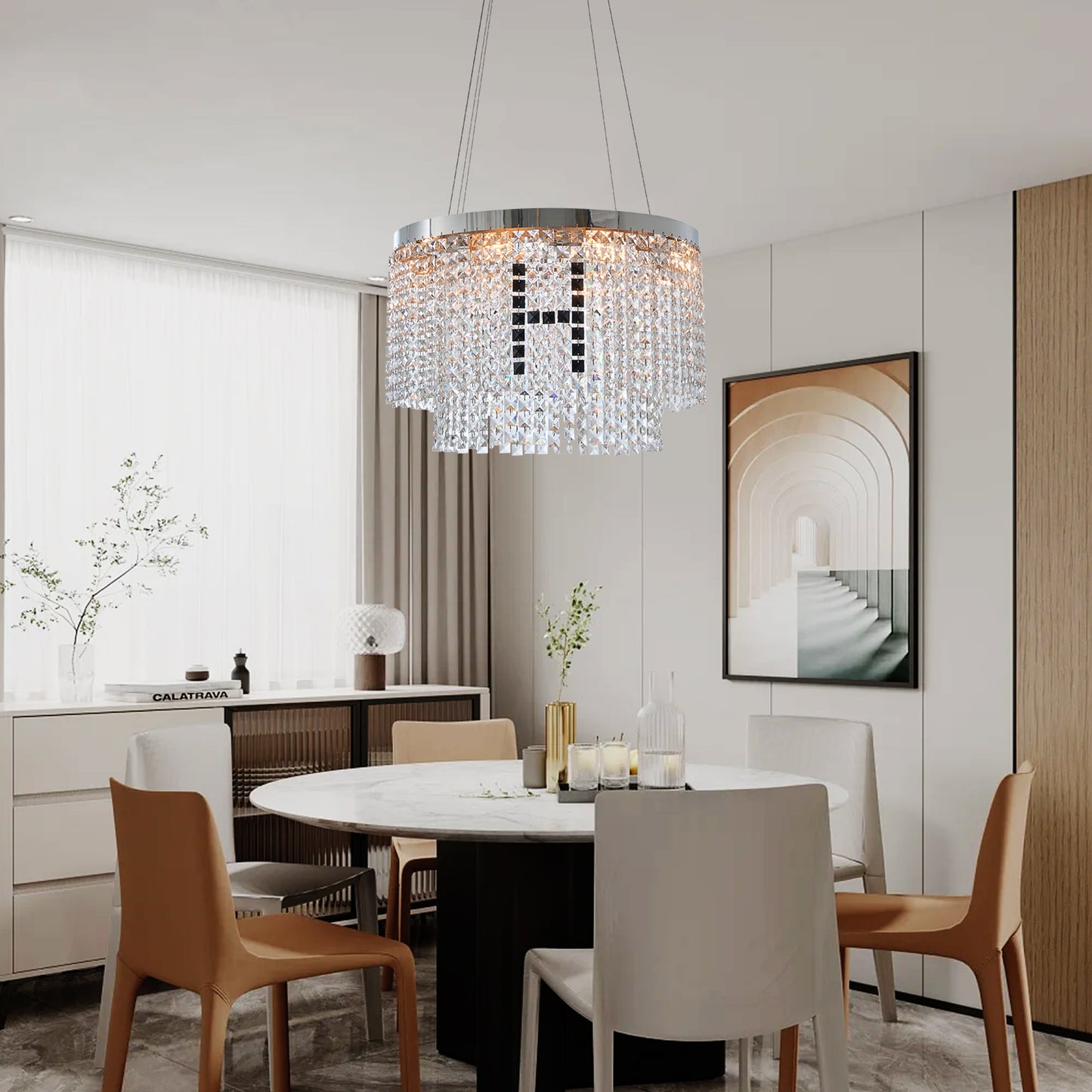 Aurelle Round Crystal Chandelier — Tiered Cristal Ceiling Light