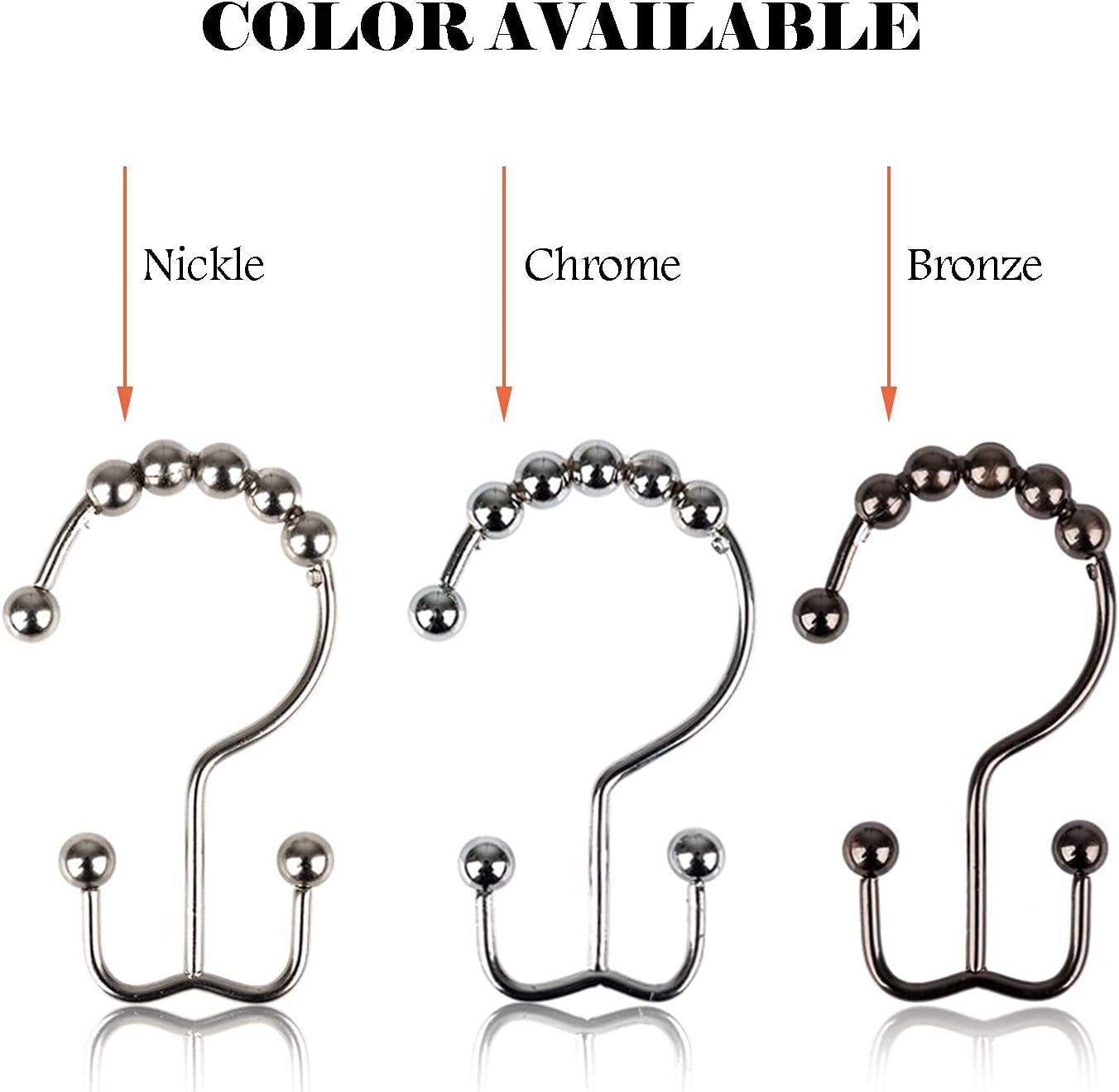 Rust-Resistant Metal Double Glide Shower Curtain Hooks - Modern Nickel Design for Stylish Bathrooms