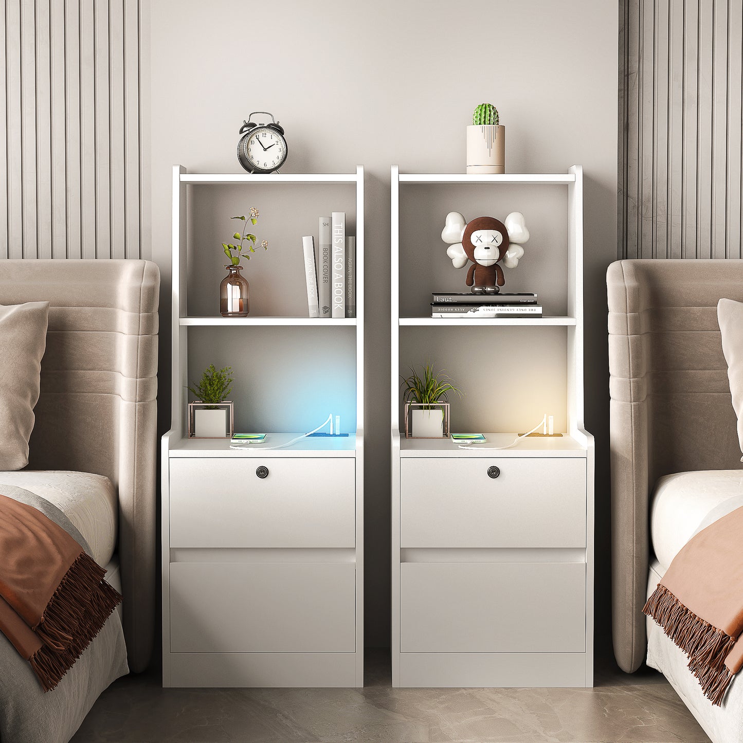 Halcyon Smart Charging Nightstand — Duo Set (2) with Bookshelf