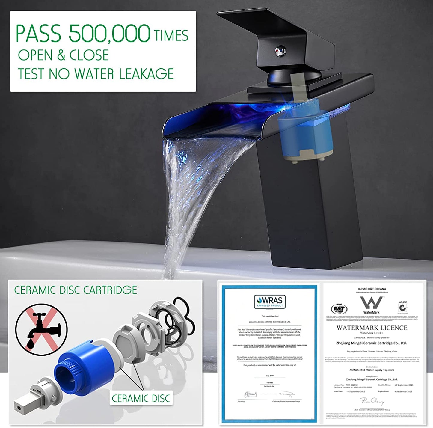 Multicolor LED Waterfall Faucet for Bathroom Sink - Stylish Hot & Cold Mixer Tap in Black