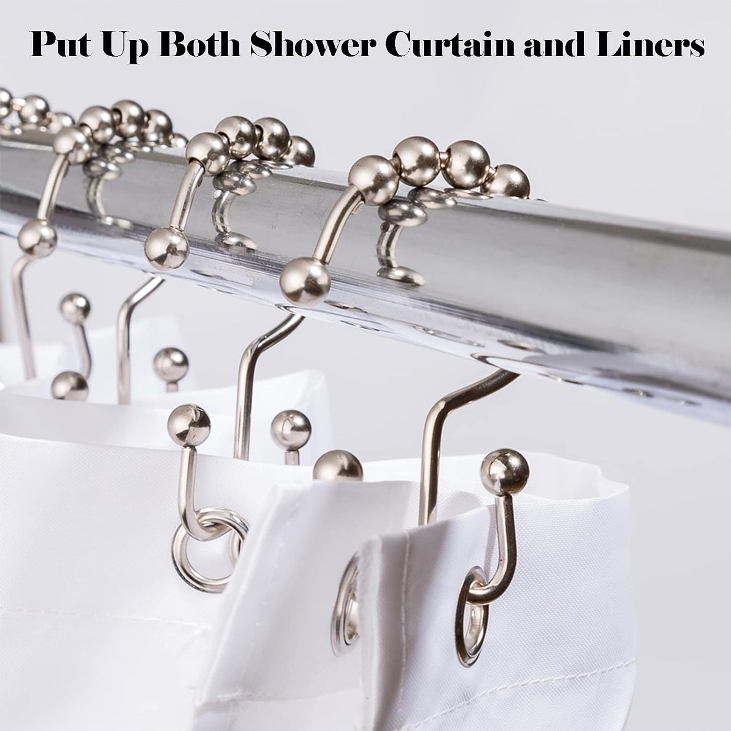 Rust-Resistant Metal Double Glide Shower Curtain Hooks - Modern Nickel Design for Stylish Bathrooms