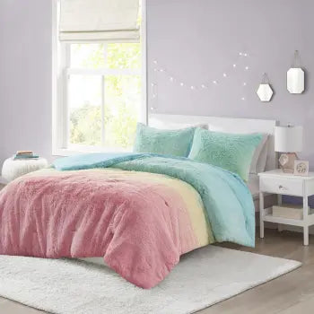 Ombre Shaggy Faux Fur Comforter Set