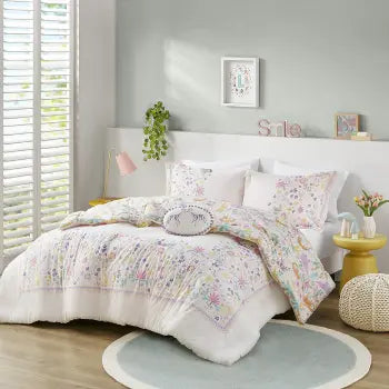 Floral Reversible Cotton Comforter Set with throw pillow