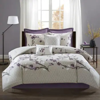 Quiet-Luxury Holly 8-Piece Comforter Set — Purple & Taupe