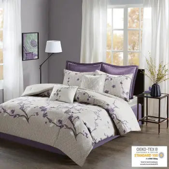 Quiet-Luxury Holly 8-Piece Comforter Set — Purple & Taupe