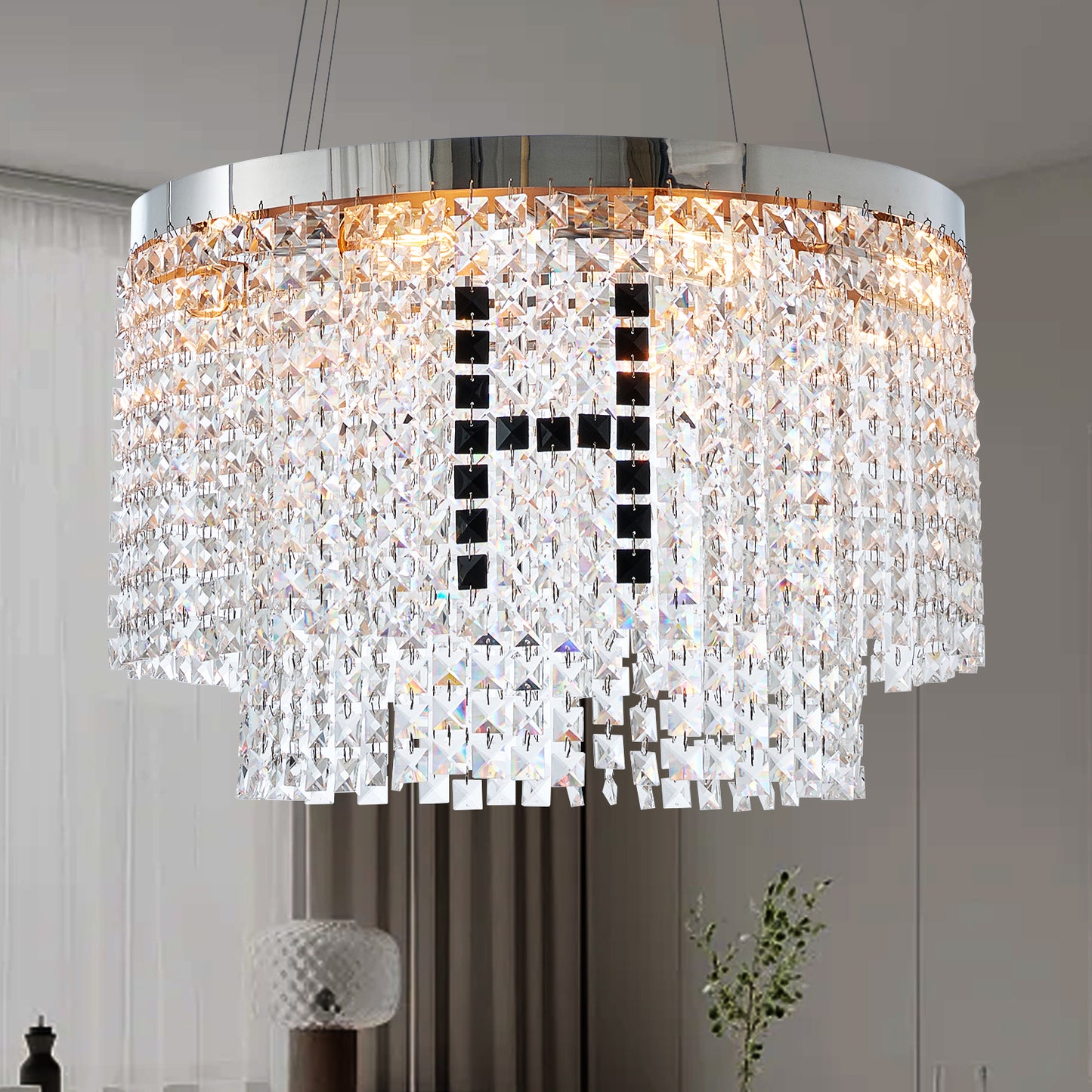 Aurelle Round Crystal Chandelier — Tiered Cristal Ceiling Light