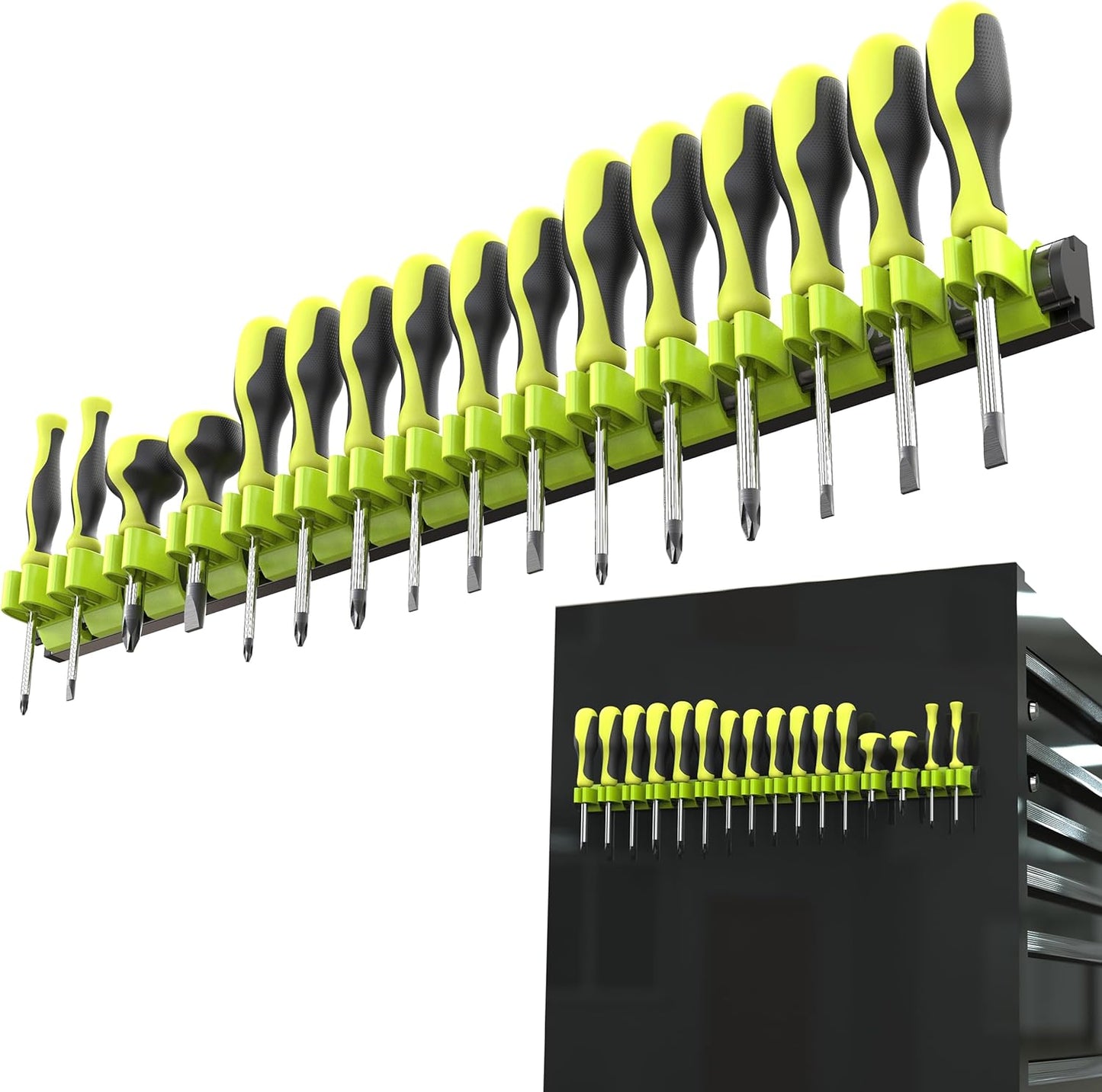 Magnetic Screwdriver Organizer - Professional Tool Holder with Strong Magnets & Foam Backing - Holds 16 Screwdrivers - Red - Part 1008