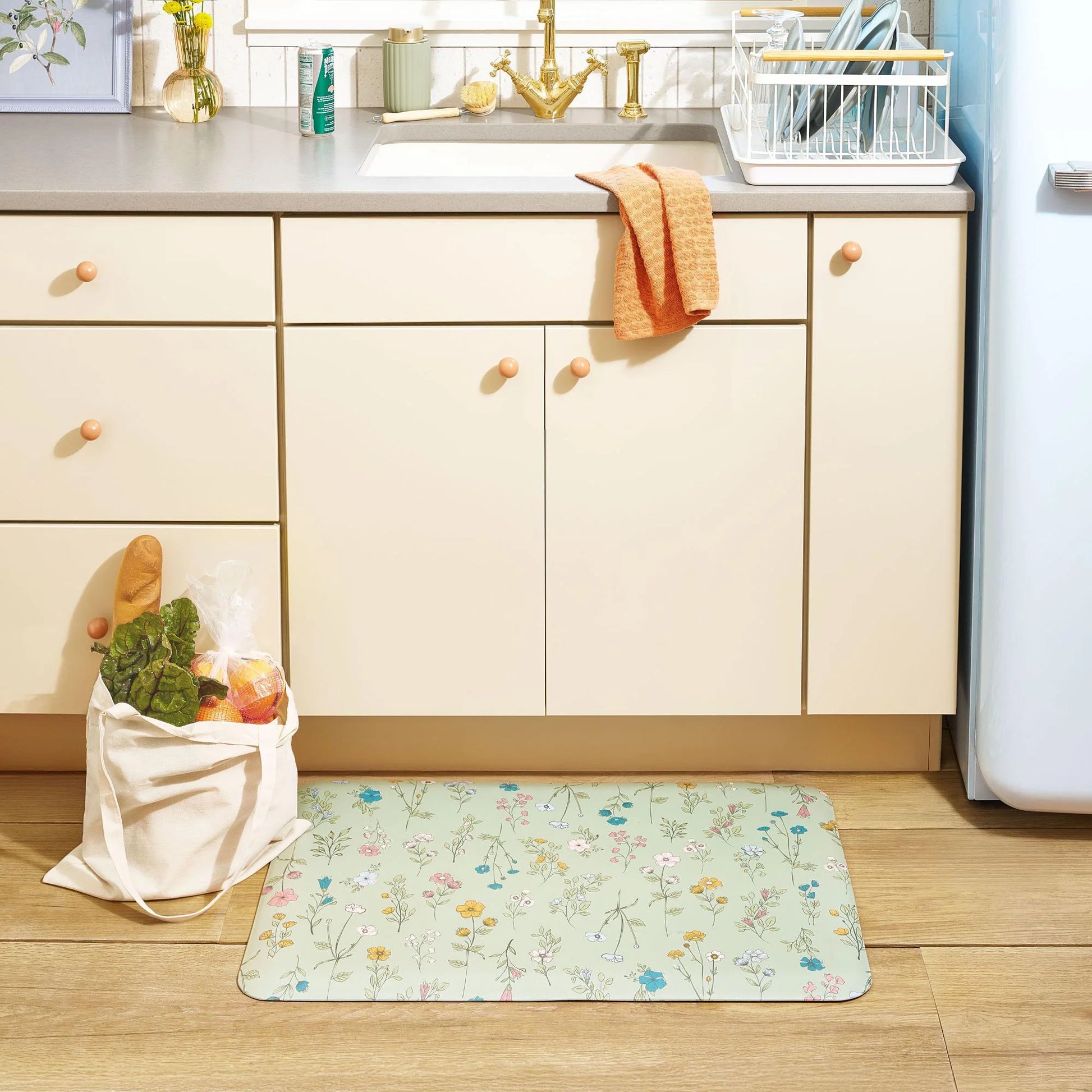 Drew Barrymore's  Ditsy Botanical Comfort Mat - Stylish Green Design, 32"W x 20"L