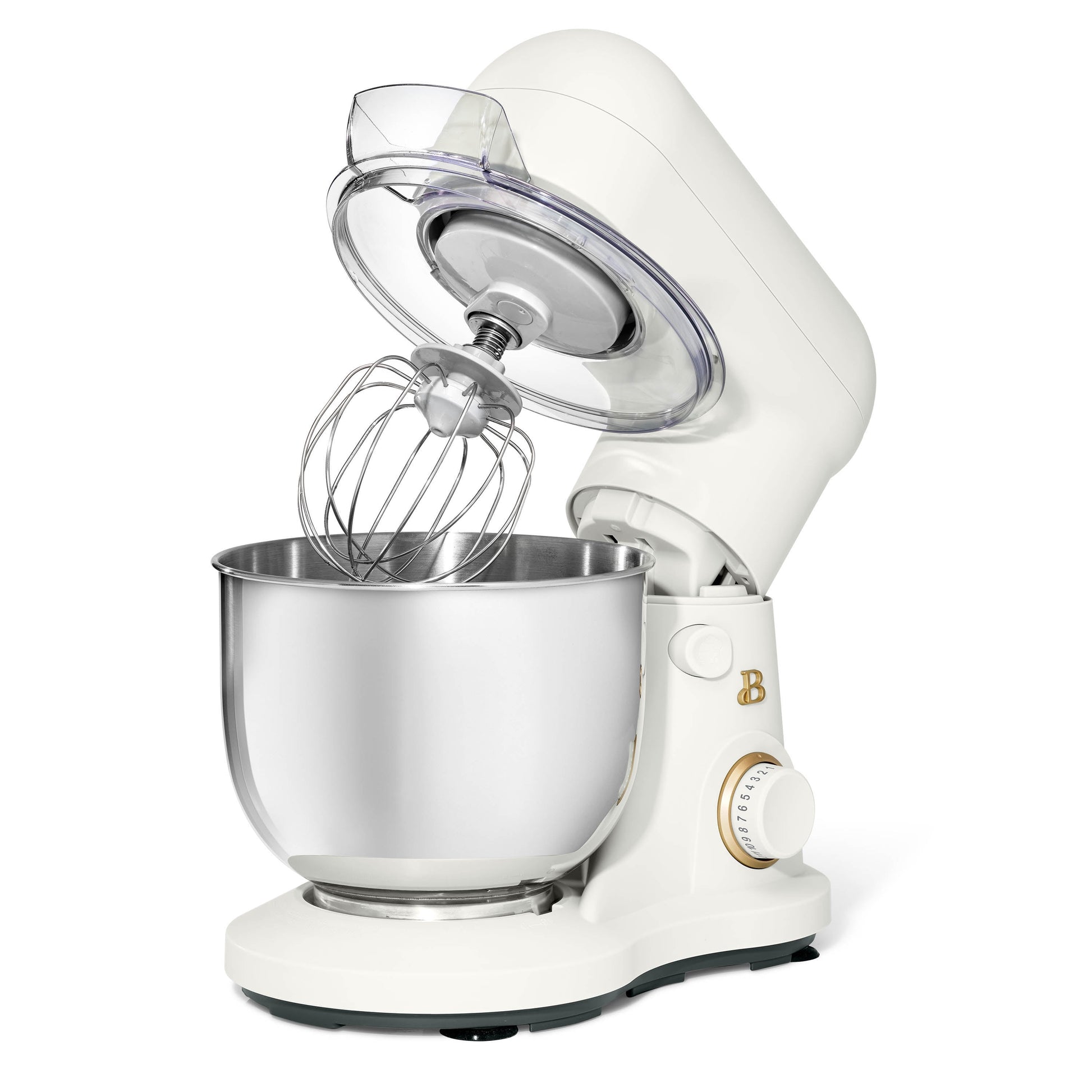 Elegant 3.5 Qt Stand Mixer in White with Essential Attachments: Flat Beater, Dough Hook, and Balloon Whisk