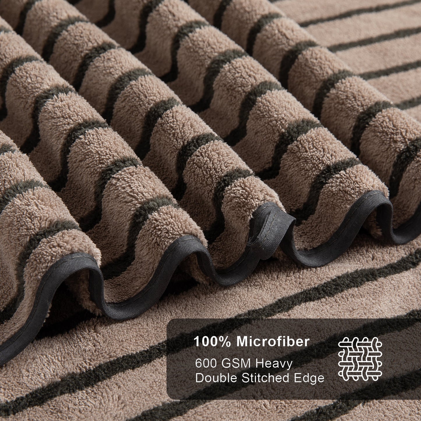 Luxurious  8-Piece Dark Brown Bicolor Stripe Bath Towel Set - Includes Oversized Towels, Hand Towels, and Washcloths