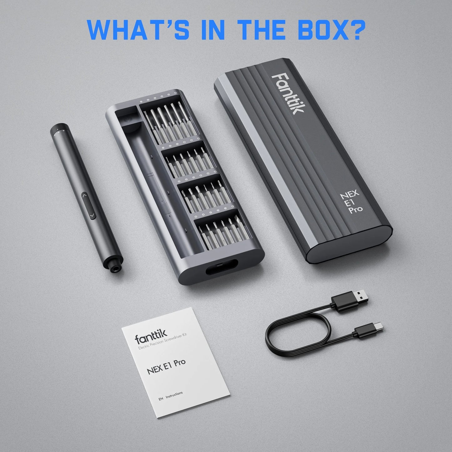 E1 Pro Cordless Electric Screwdriver Kit - 3.7V, 3 N.M Torque, 24 Magnetic Bits, Quick-Charge Battery & Magnetic Holder - Perfect for Electronics Repair (Phones, Laptops, Watches)