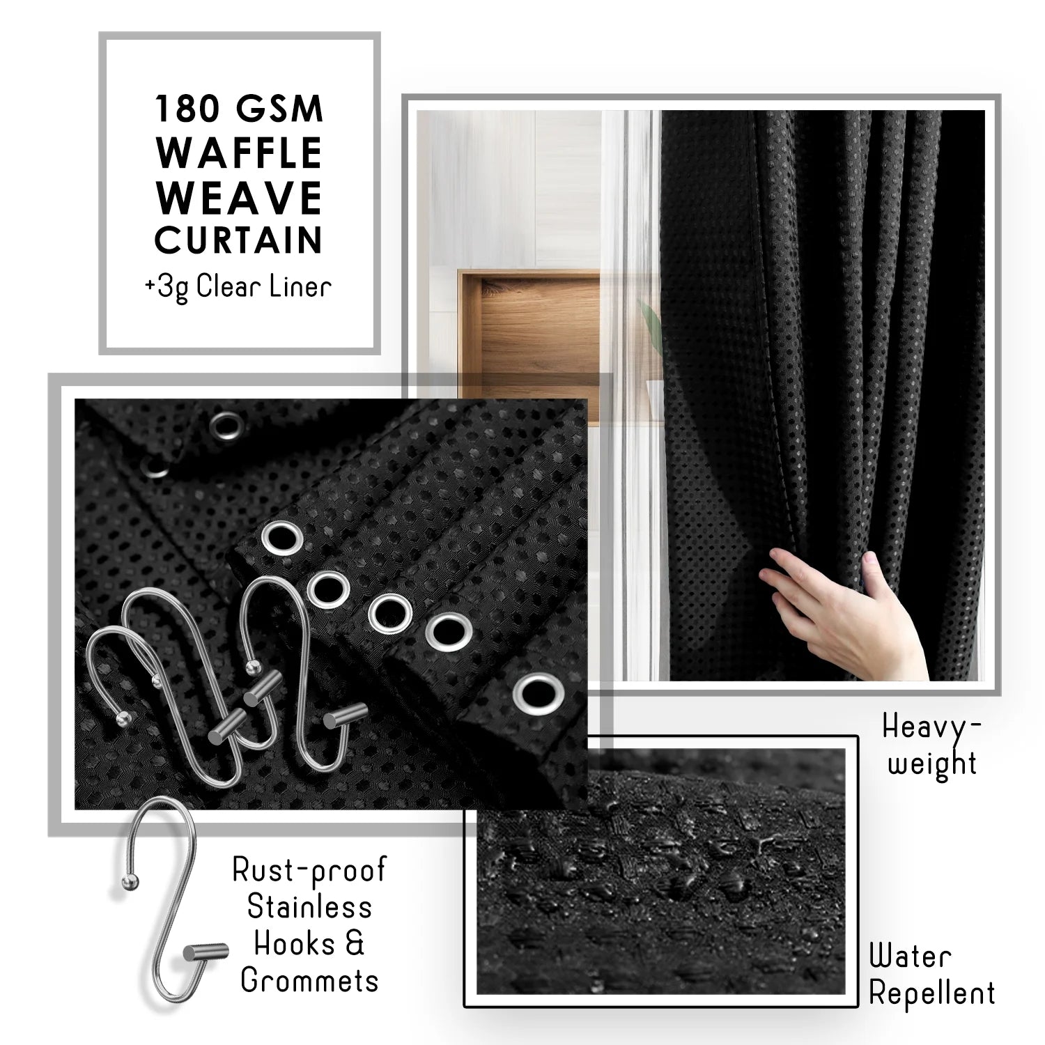 Elevate Your Bathroom with  20-Piece Black Bamboo Accessory Set & Stylish Shower Curtain