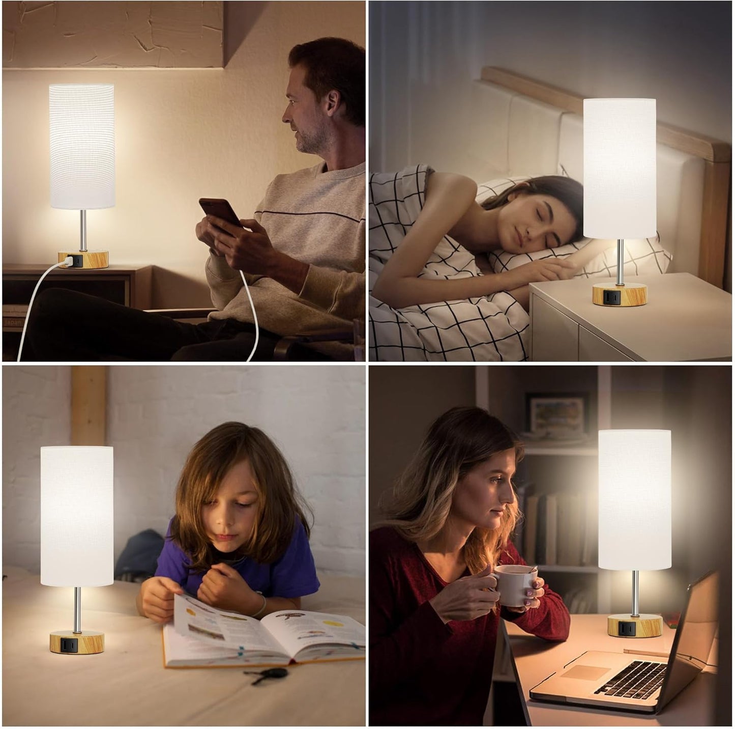 12.8" Touch Control Table Lamp - 3-Way Dimmable Nightstand Lamp with 2 USB Ports & 5000K LED Bulb (2 Pack) - Perfect for Modern Living Rooms!